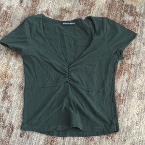 Brandy Melville Green Fitted Ruched Short Sleeve Tee